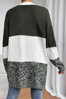 Multicolour Colorblock Textured Cable Knit Open Front Cardigan