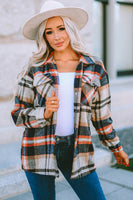 Khaki Plaid Print Casual Button Up Pocket Shacket