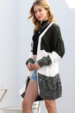 Multicolour Colorblock Textured Cable Knit Open Front Cardigan