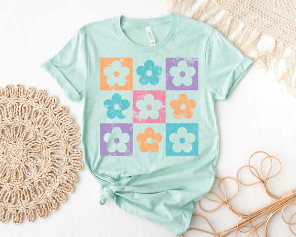 Colorful Checkered Daisy Graphic Tee