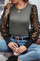 Black Casual Leopard Transparent Peasant Sleeve Shirt