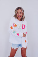 White Glitter Howdy Patch Casual Star Sweatshirt