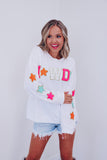 White Glitter Howdy Patch Casual Star Sweatshirt