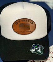 Try that in a Small Town Leather Patch Hat on White/Black Foam Trucker Hat