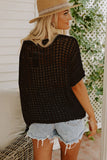 Fishnet Knit Ribbed Round Neck Short Sleeve Tee