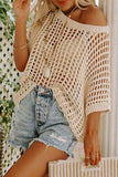 Fishnet Knit Ribbed Round Neck Short Sleeve Tee