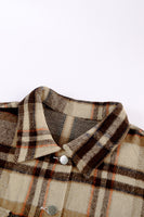 Khaki Plaid Print Casual Button Up Pocket Shacket