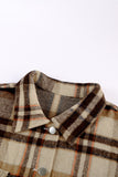 Khaki Plaid Print Casual Button Up Pocket Shacket