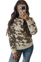 Bright White Plus Size Crew Neck Animal Print Pullover Sweatshirt