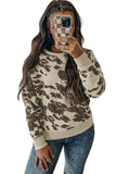 Bright White Plus Size Crew Neck Animal Print Pullover Sweatshirt