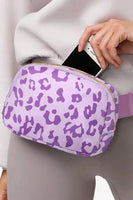 White 20*5*14cm Leopard Print Buckle Canvas Waist Pack Belt Bag