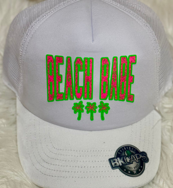 Beach Babe Screen Print White Foam Trucker Hat