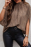 Knot Stand Neck Tunic Short Sleeve Blouse