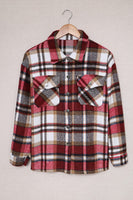 Khaki Plaid Print Casual Button Up Pocket Shacket