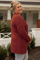 Chestnut Weave Knit Side Pockets Plus Size Cardigan