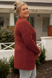 Chestnut Weave Knit Side Pockets Plus Size Cardigan