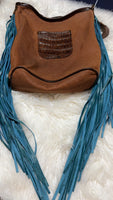 Hair on Hide Acid Wash Fringe Crossbody Tote