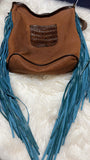 Hair on Hide Acid Wash Fringe Crossbody Tote