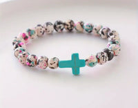 Colorful Cross Imitation Pine Stone Wooden Bracelet, Unisex
