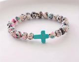 Colorful Cross Imitation Pine Stone Wooden Bracelet, Unisex