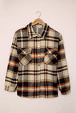 Khaki Plaid Print Casual Button Up Pocket Shacket