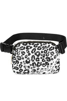 White 20*5*14cm Leopard Print Buckle Canvas Waist Pack Belt Bag