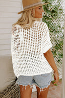 Fishnet Knit Ribbed Round Neck Short Sleeve Tee