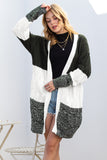 Multicolour Colorblock Textured Cable Knit Open Front Cardigan