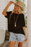 Fishnet Knit Ribbed Round Neck Short Sleeve Tee