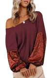 Black Cross Backless Sequin Bishop Sleeve Top