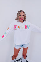 White Glitter Howdy Patch Casual Star Sweatshirt