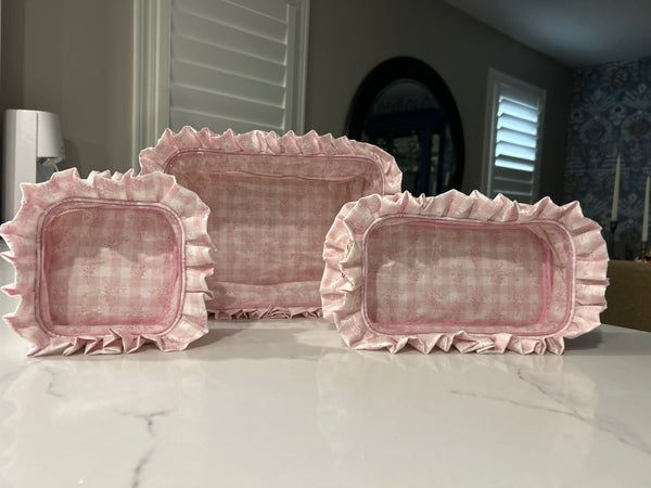 Sweet Floral and Bow Gingham Clear-side  Cosmetic Bag Collection