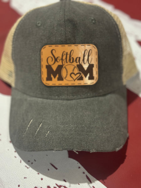 Softball Mom Leather Patch Vintage Hat