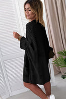 Black Batwing Sleeve Pocket Oversized Cable Knit Cardigan