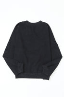 Black Plain Drop Shoulder Crew Neck Pullover Sweatshirt