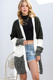 Multicolour Colorblock Textured Cable Knit Open Front Cardigan