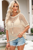 Fishnet Knit Ribbed Round Neck Short Sleeve Tee