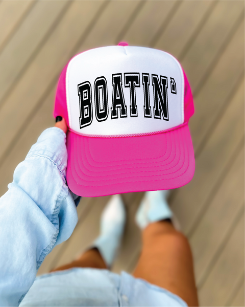 Boatin' DTF Printed Hot Pink and White Trucker Hat