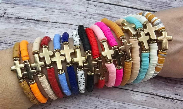 Clay disc Cross bracelets