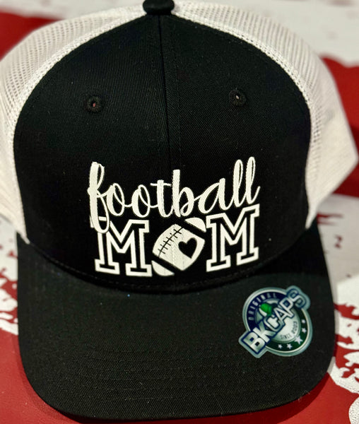 Football Mom Screen Print Black with White Mesh Hat