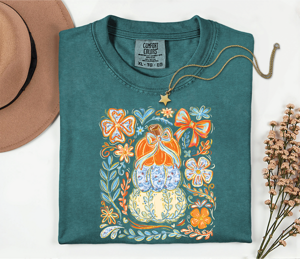 Floral Pumpkin- Fall Tee