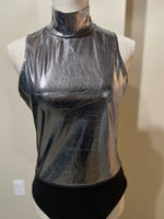 Silver Sexy High Neck Sleeveless Bodycon Metallic Bodysuit