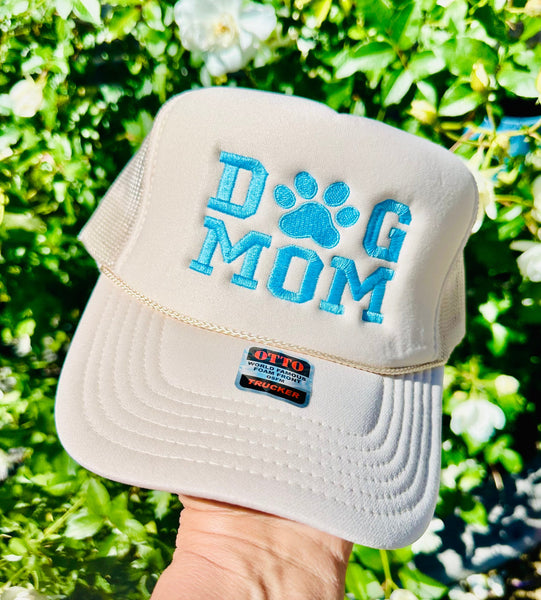 Dog Mom Embroidered Trucker Tan Hat