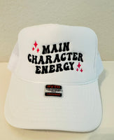 Main Character Energy Embroidered White Trucker Hat