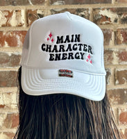 Main Character Energy Embroidered White Trucker Hat