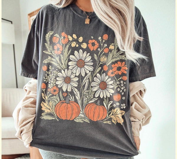 Fall Boho Floral Pumpkin Tee