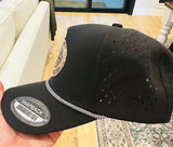 Over Par and Under The Influence Golf ball textered leather hat patch on Black Performance Rope Hat