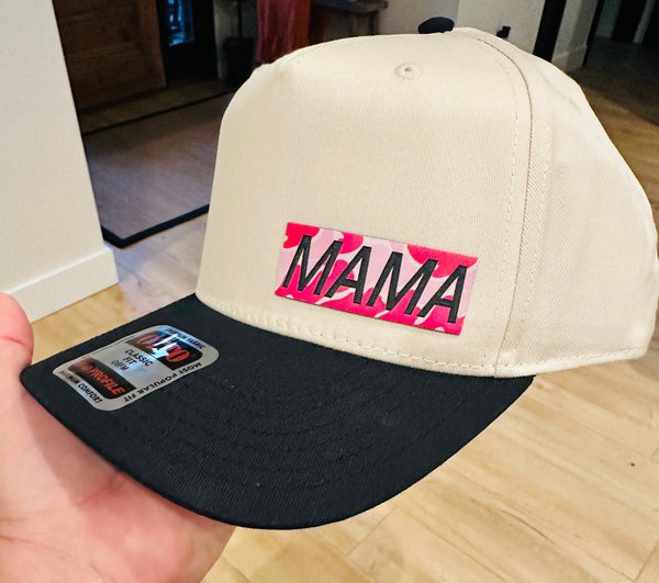 MAMA Pink CAMO Leather Patch on Otto Black and Natural HAT