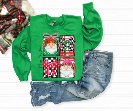 Merry Christmas Santa Squares- Christmas Graphic Sweater
