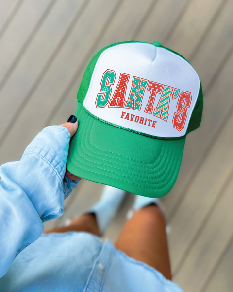 Santas Favorite DTF Printed Green and White Trucker Hat